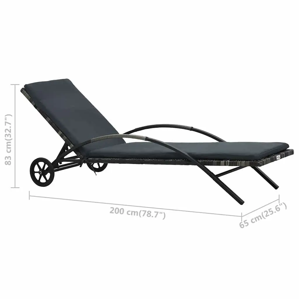 Sun Lounger Outdoor Patio Reclining Chair with Wheels Adjustable Backrest