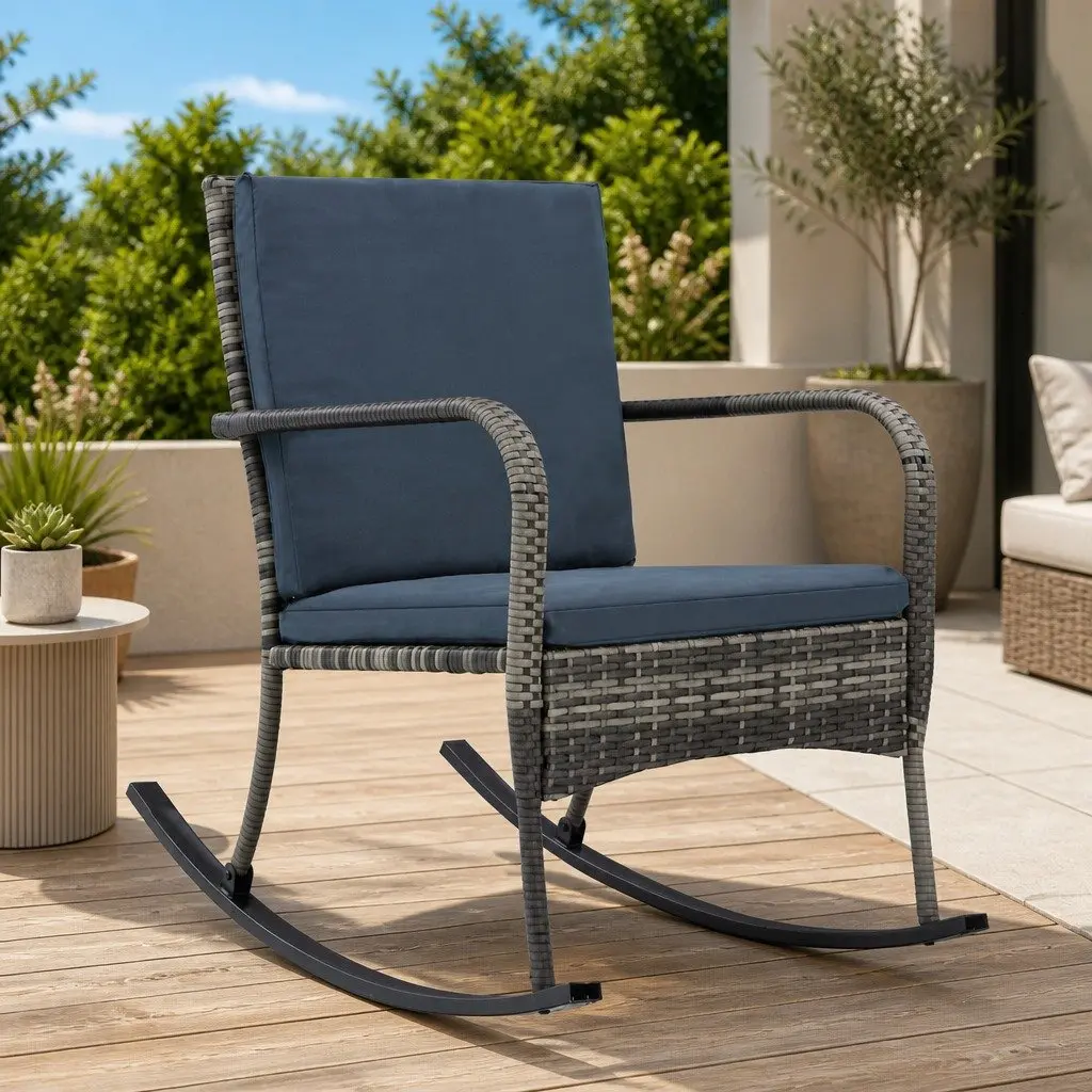 Outdoor Rocking Chair Garden Patio Seating Anthracite with Removable Cushions