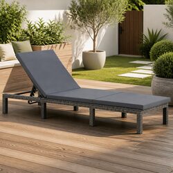 Sun Lounger Outdoor Daybed Poly Rattan Garden Patio Lounging Chair with Cushion
