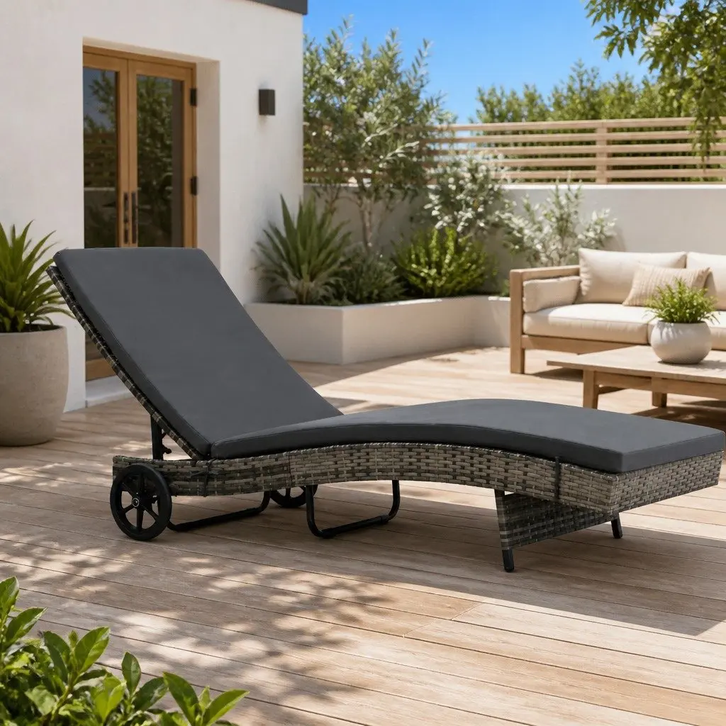 Sun Lounger Anthracite Adjustable Backrest with Wheels