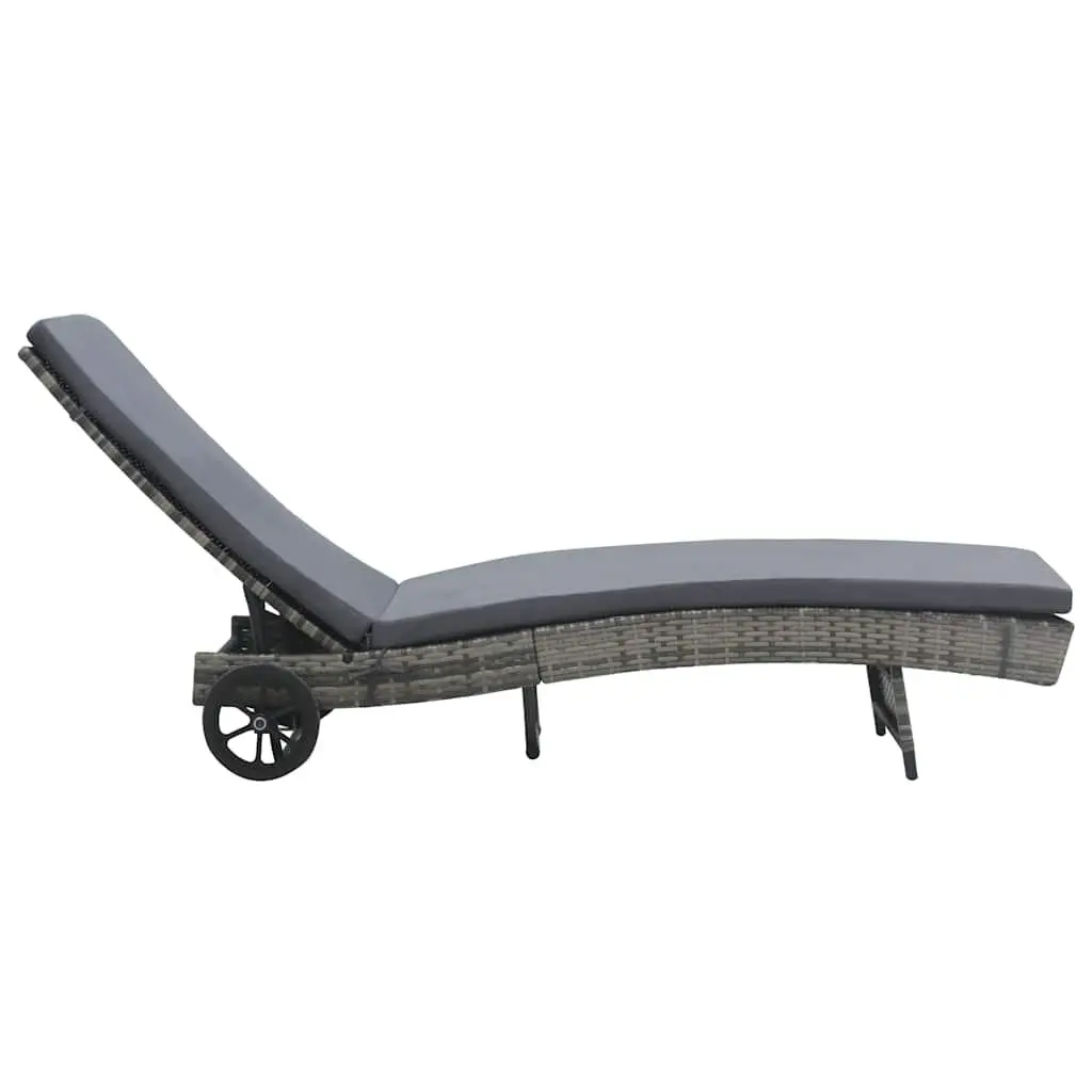 Sun Lounger Anthracite Adjustable Backrest with Wheels