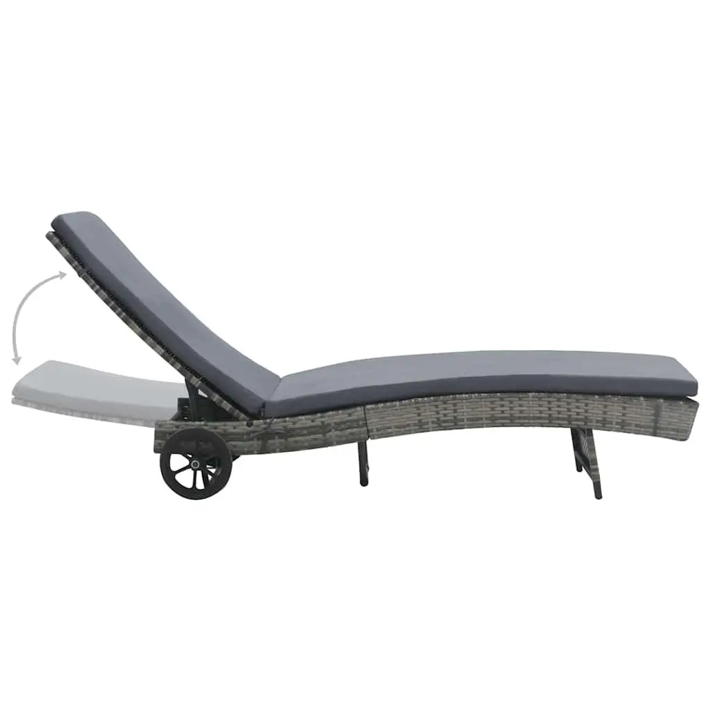 Sun Lounger Anthracite Adjustable Backrest with Wheels