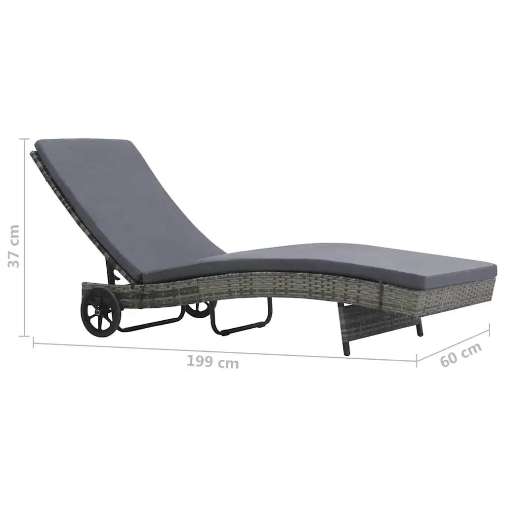 Sun Lounger Anthracite Adjustable Backrest with Wheels