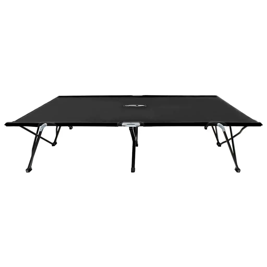 Two Person Folding Sun Lounger Camping Cot Outdoor Seating Black Steel Frame