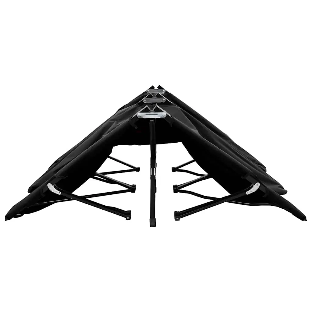 Two Person Folding Sun Lounger Camping Cot Outdoor Seating Black Steel Frame