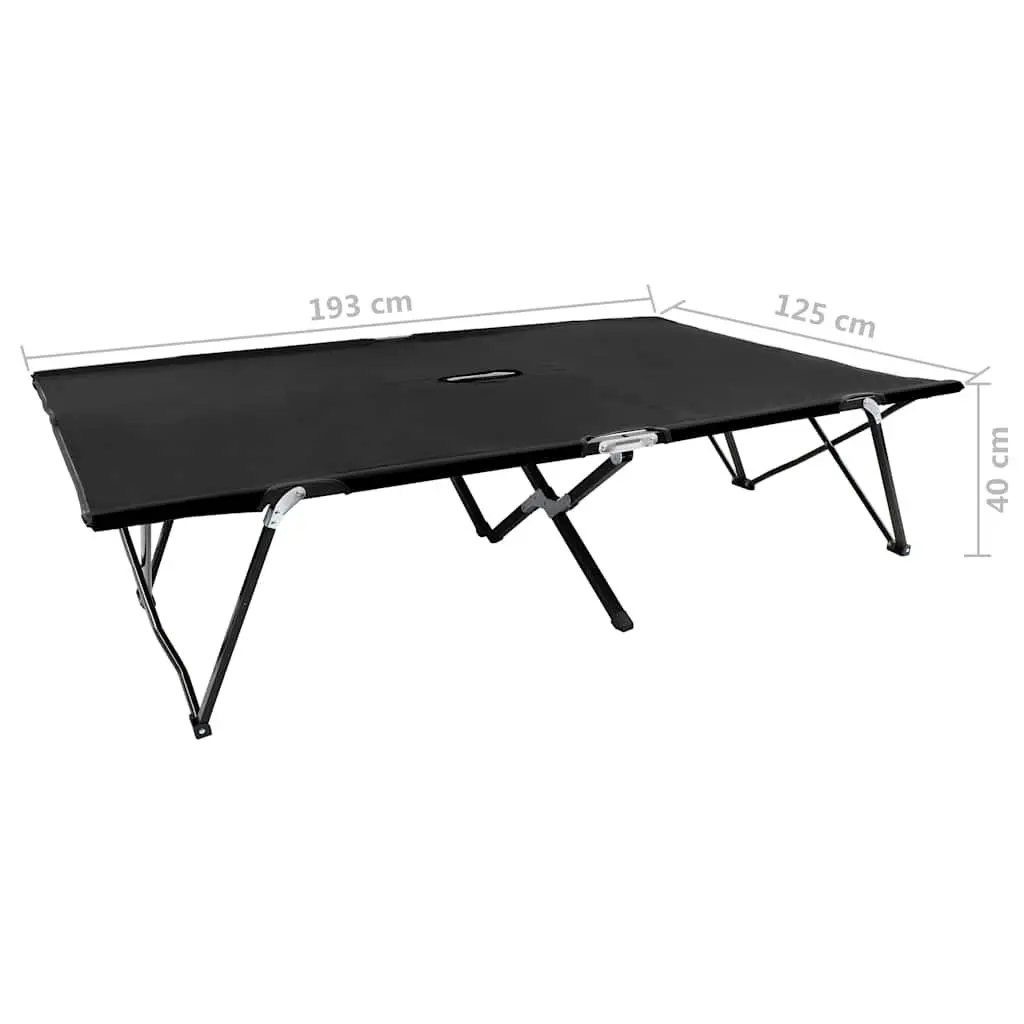 Two Person Folding Sun Lounger Camping Cot Outdoor Seating Black Steel Frame