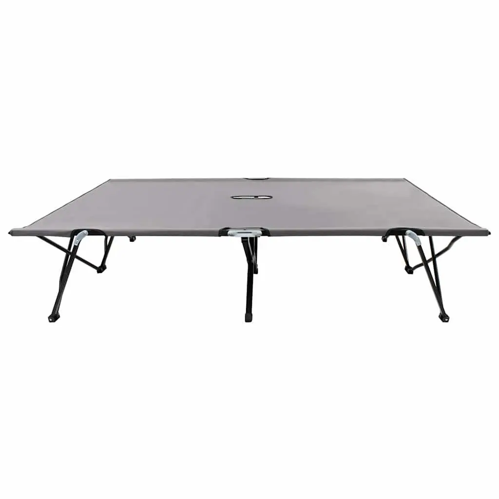 Folding Sun Lounger Grey Two Person Elevated Steel Frame Outdoor Camping Bed