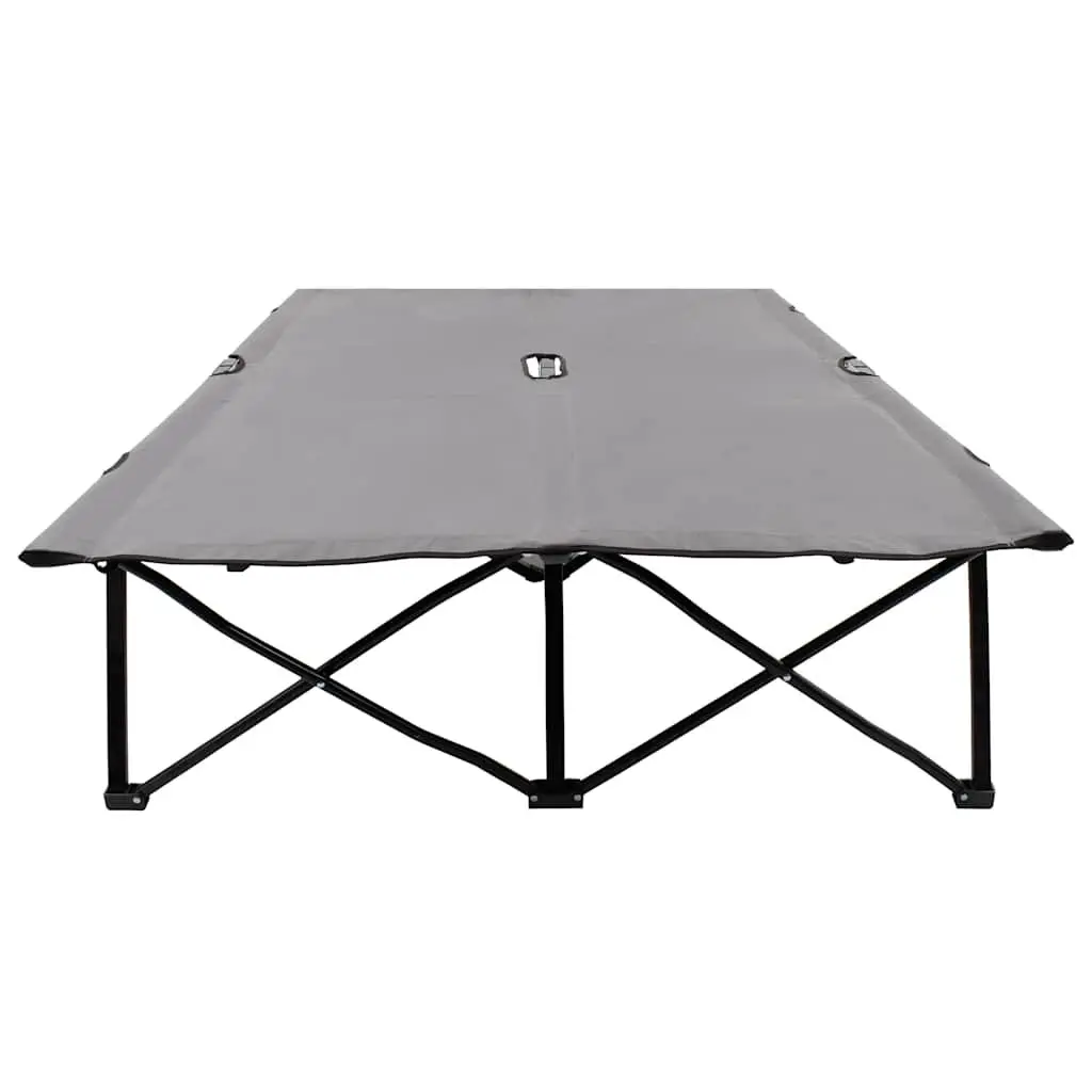 Folding Sun Lounger Grey Two Person Elevated Steel Frame Outdoor Camping Bed