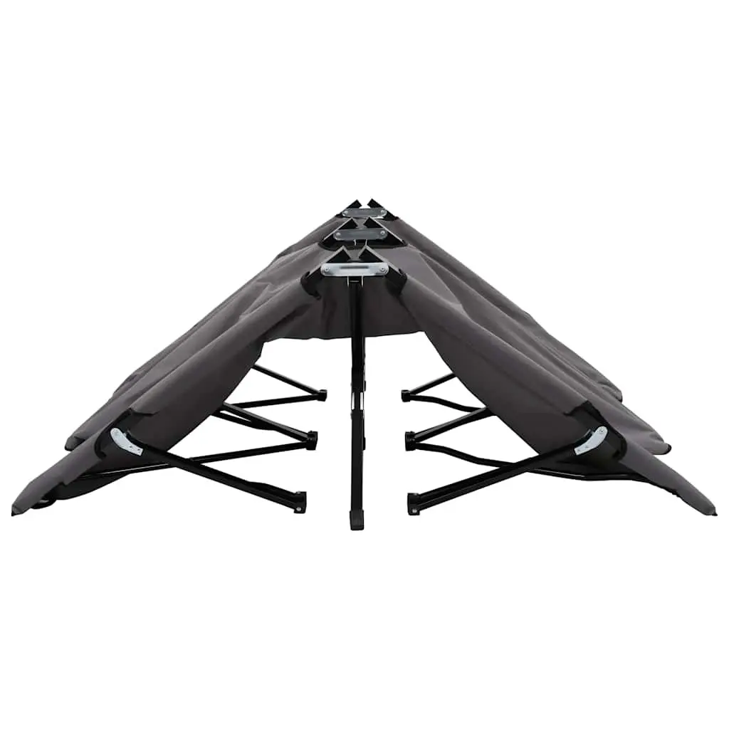 Folding Sun Lounger Grey Two Person Elevated Steel Frame Outdoor Camping Bed