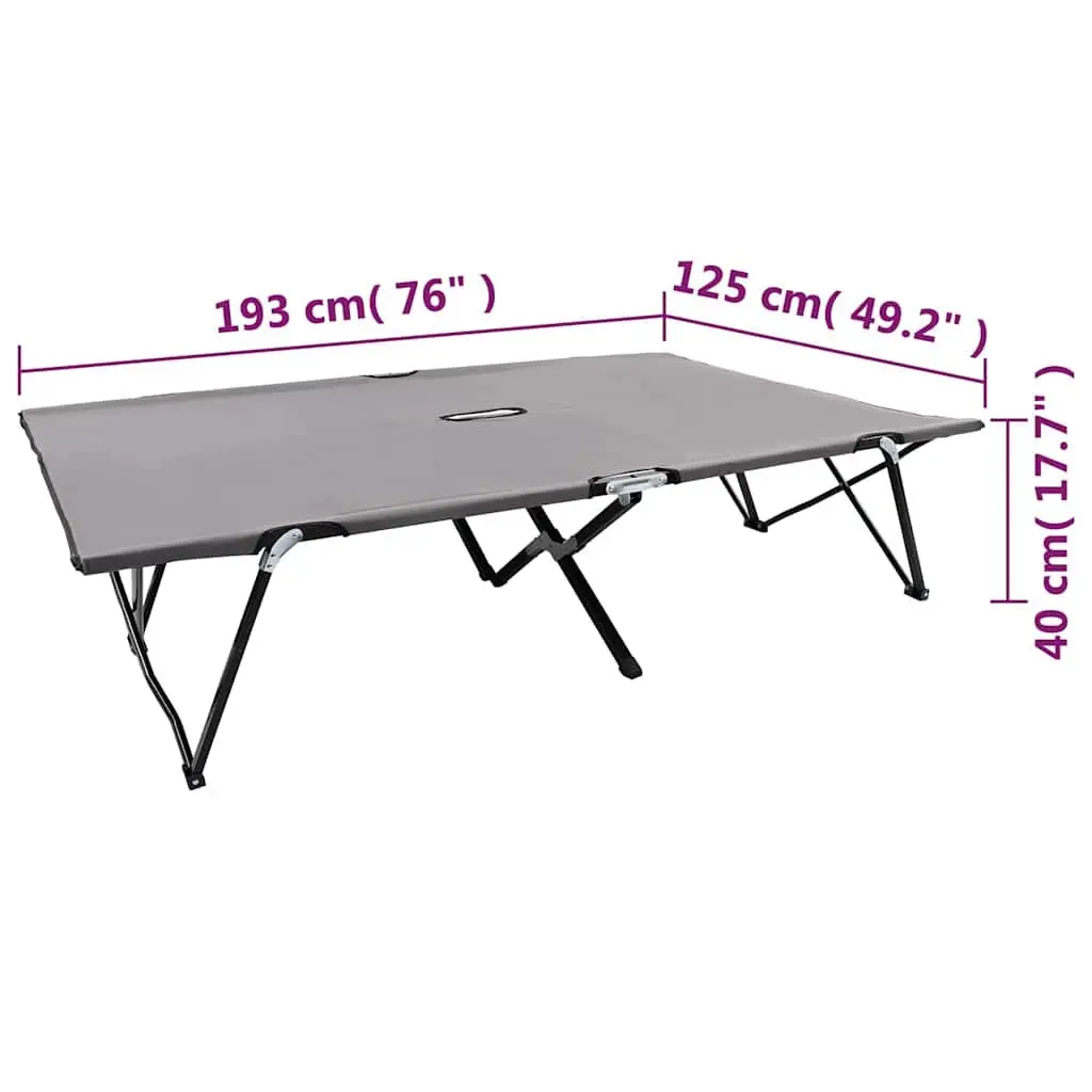 Folding Sun Lounger Grey Two Person Elevated Steel Frame Outdoor Camping Bed