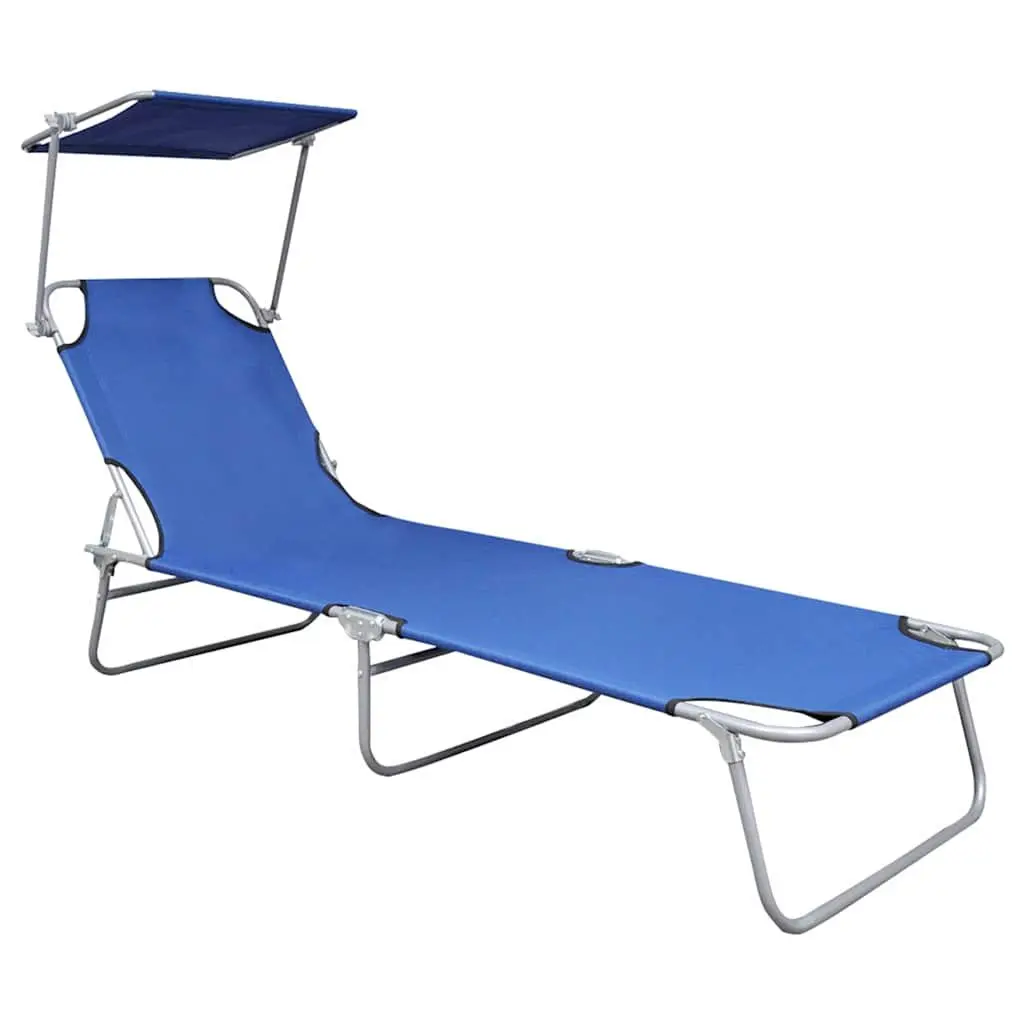 Adjustable Backrest Sun Lounger Blue Folding Canopy for Outdoor Patio Garden