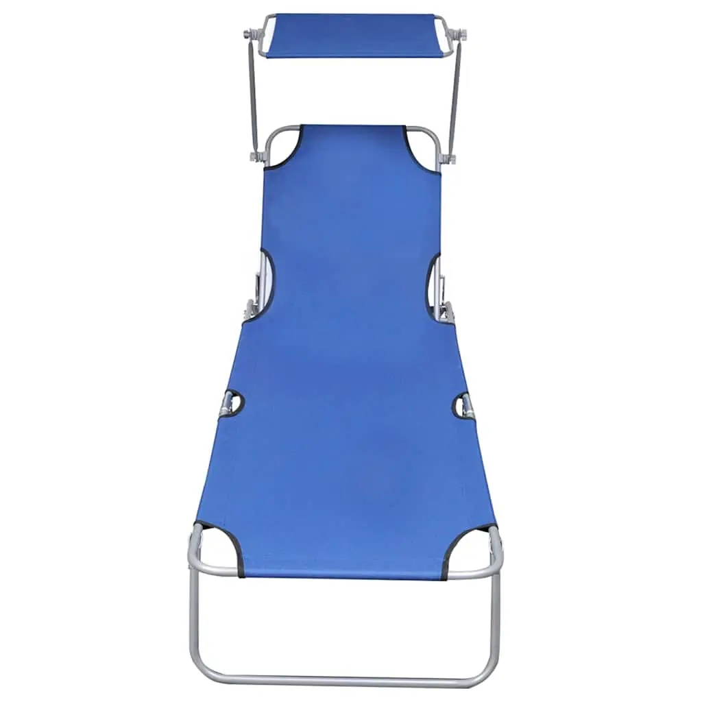 Adjustable Backrest Sun Lounger Blue Folding Canopy for Outdoor Patio Garden