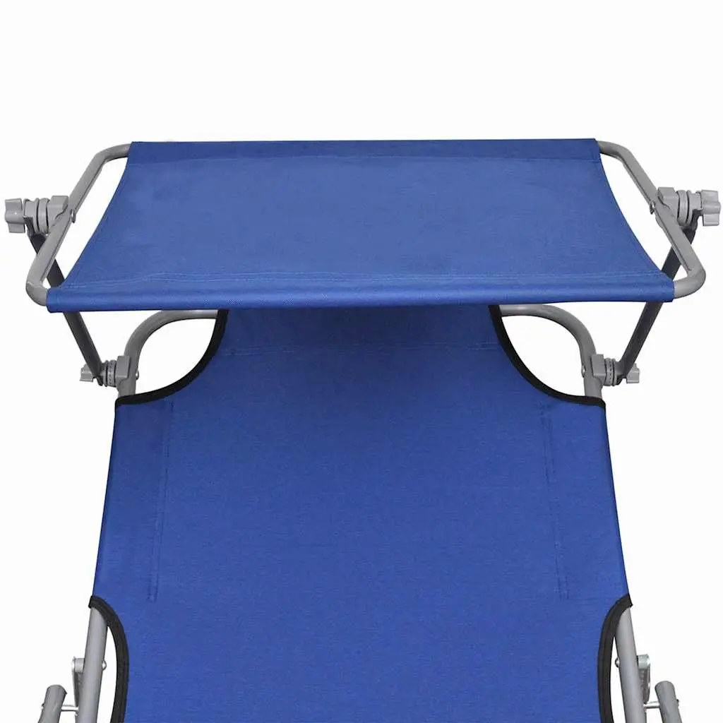 Adjustable Backrest Sun Lounger Blue Folding Canopy for Outdoor Patio Garden
