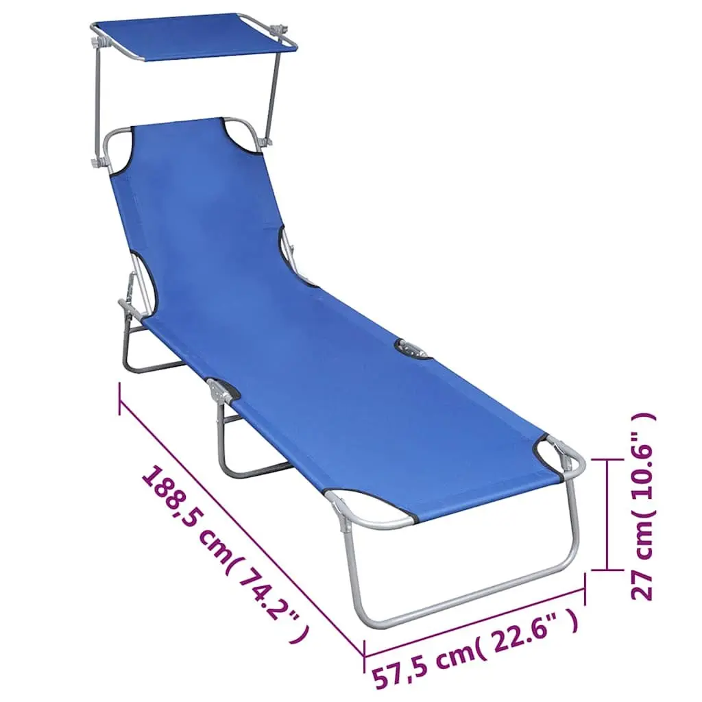 Adjustable Backrest Sun Lounger Blue Folding Canopy for Outdoor Patio Garden