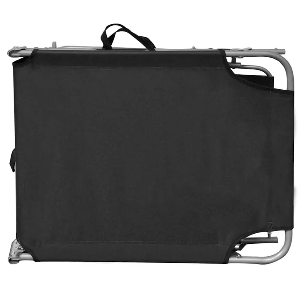 Sun Lounger Black Adjustable Backrest Folding with Canopy