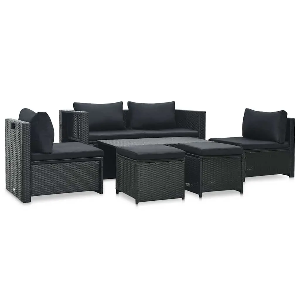 Garden Lounge Set 6 Piece Poly Rattan Outdoor Furniture Black Patio Sofa with