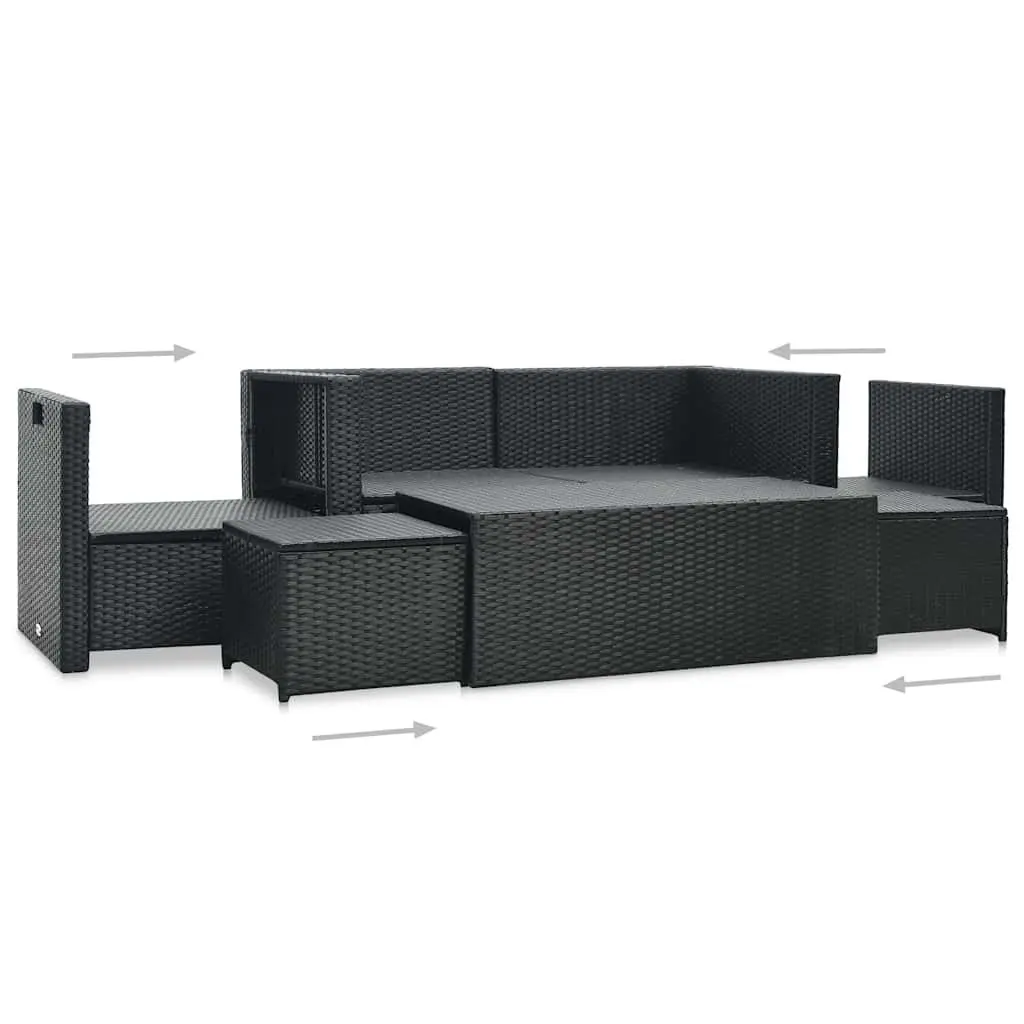 Garden Lounge Set 6 Piece Poly Rattan Outdoor Furniture Black Patio Sofa with