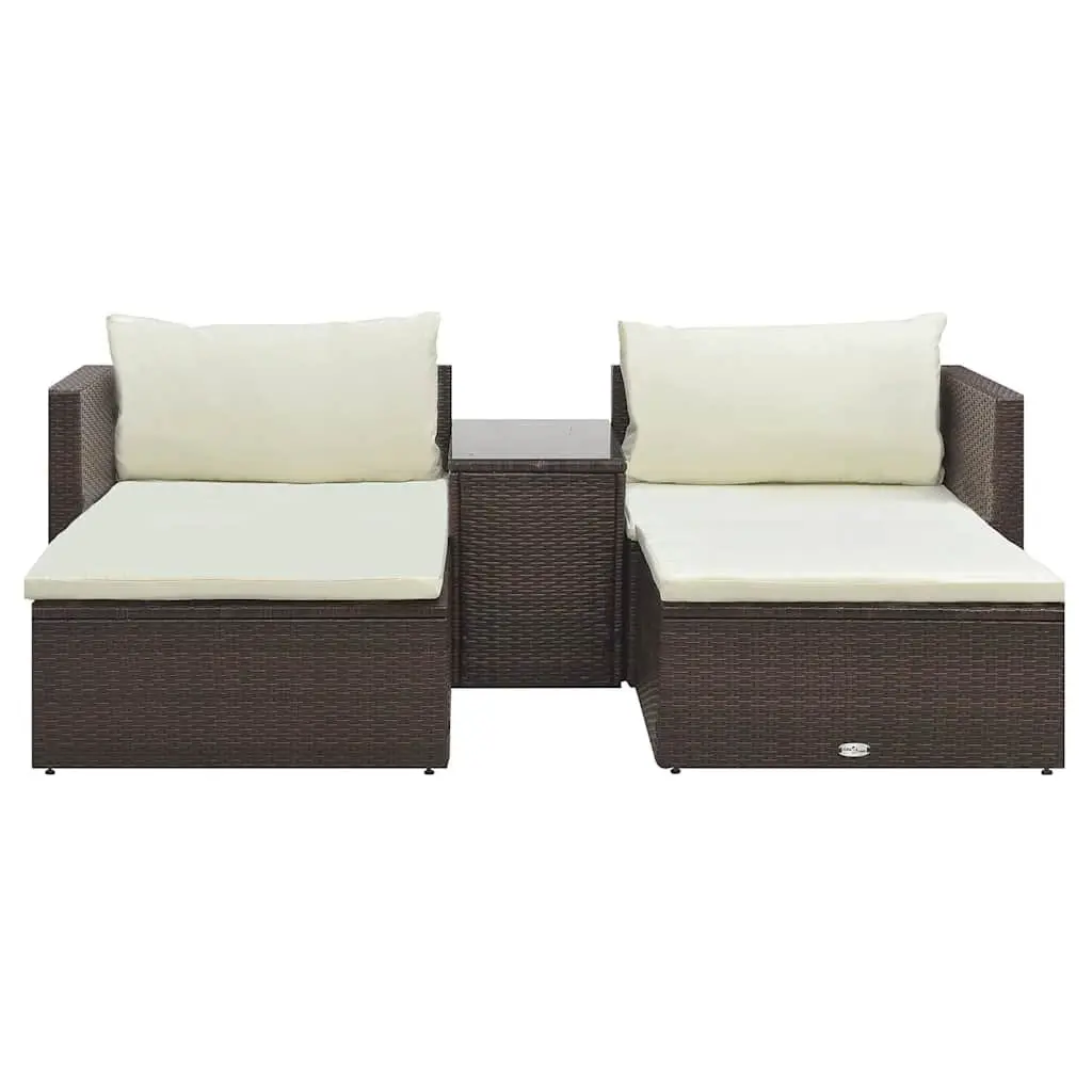 Garden Lounge Set 5 Piece Outdoor Furniture Poly Rattan Brown with Cushions