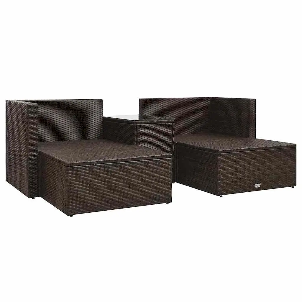 Garden Lounge Set 5 Piece Outdoor Furniture Poly Rattan Brown with Cushions
