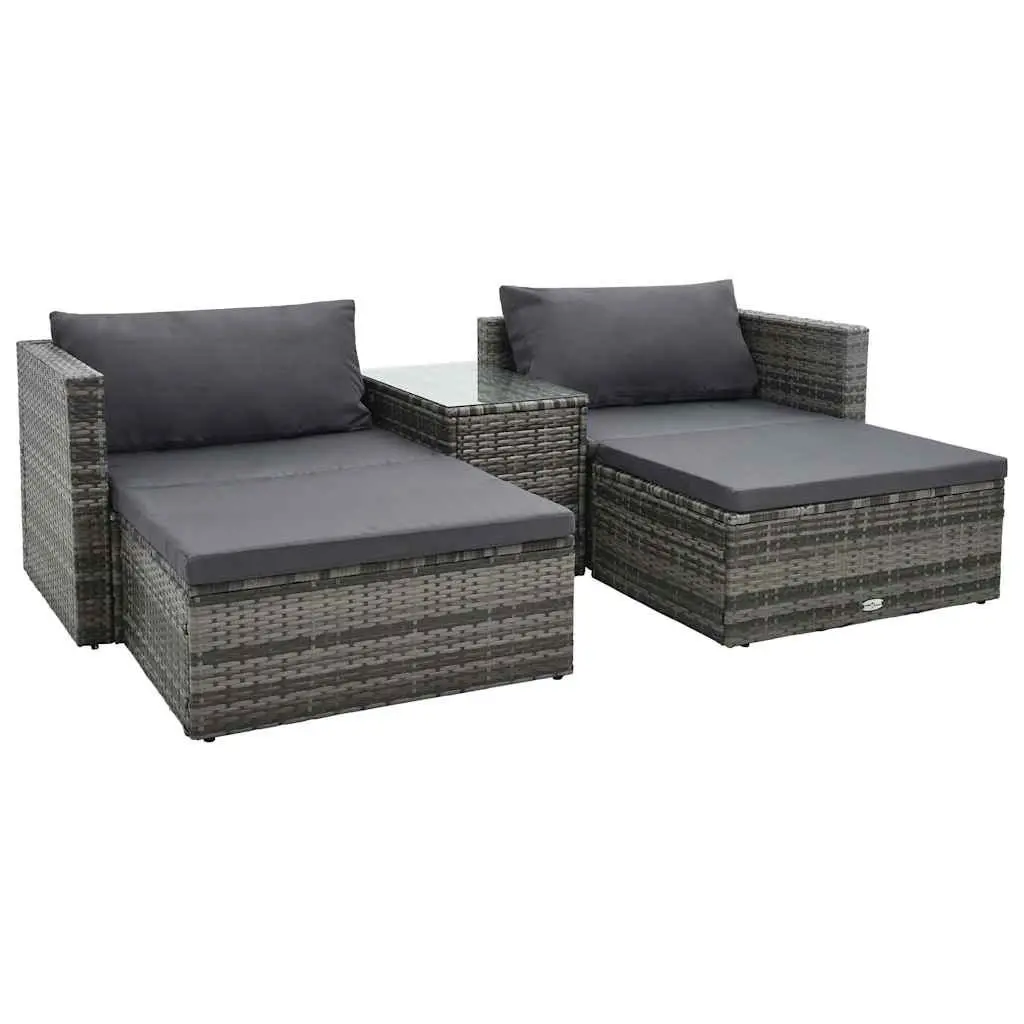 Garden Lounge Set 5 Piece Outdoor Patio Furniture Poly Rattan Grey Sofa
