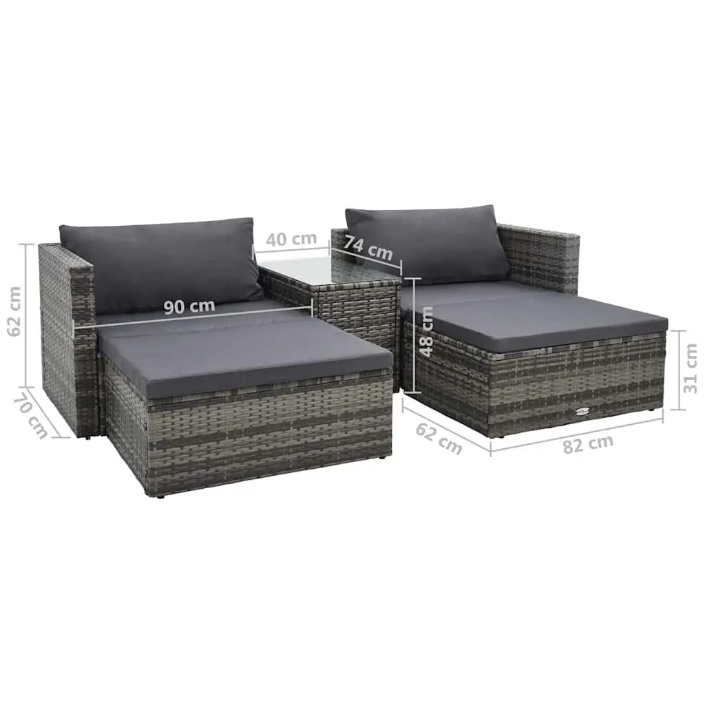 Garden Lounge Set 5 Piece Outdoor Patio Furniture Poly Rattan Grey Sofa