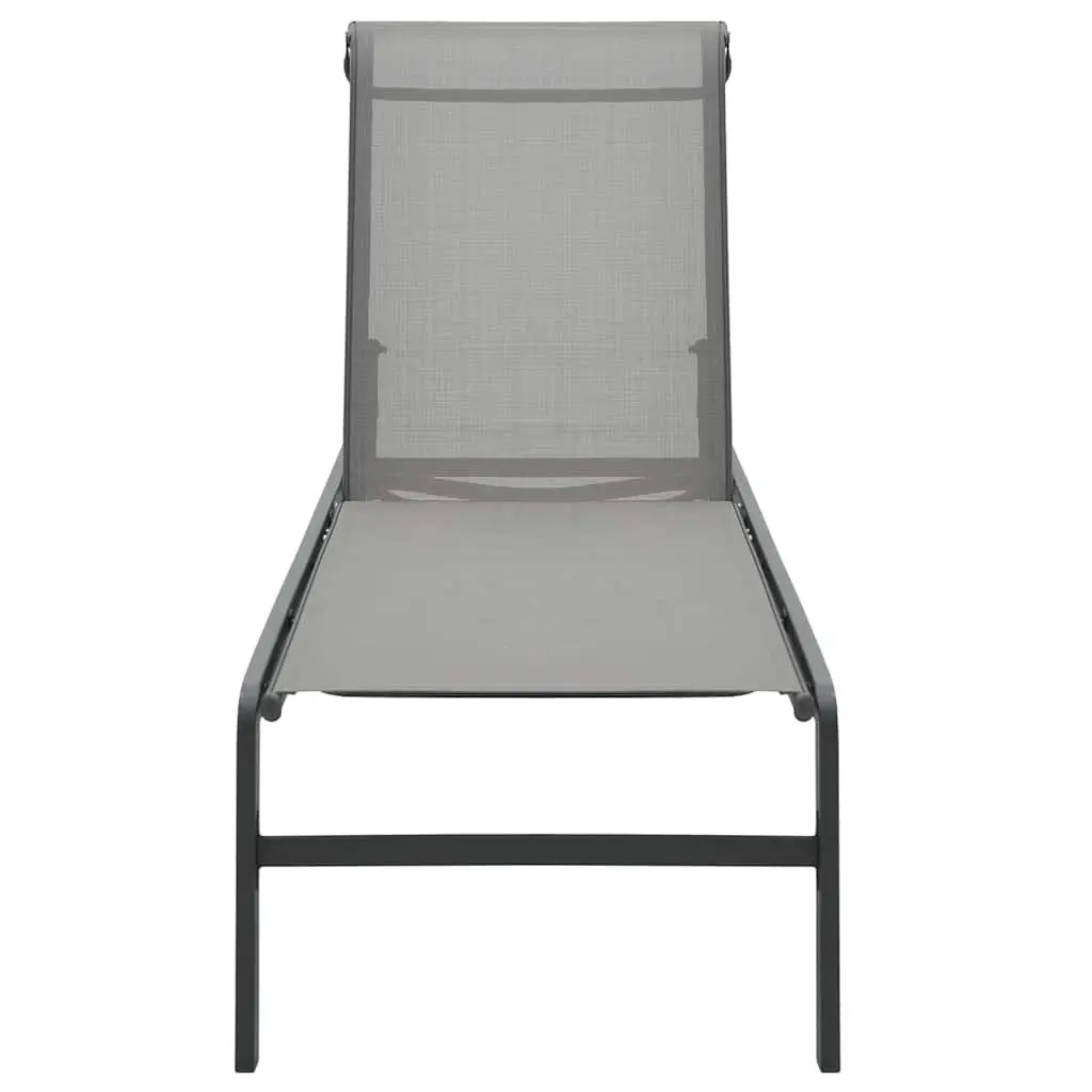 Sun Loungers Set Grey 2 Piece Adjustable Backrest Textilene Outdoor Garden Patio Lounger with Table