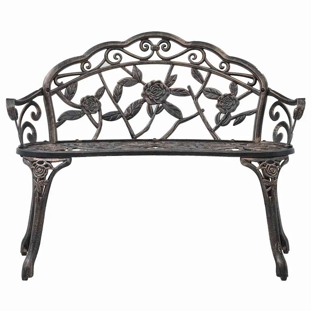 Outdoor Bench Brown 100cm Cast Aluminium Decorative Scrollwork