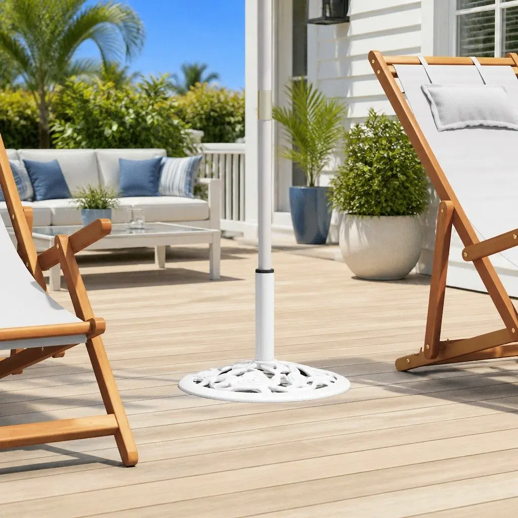 Umbrella Base White Cast Iron Stable Outdoor Support Stand