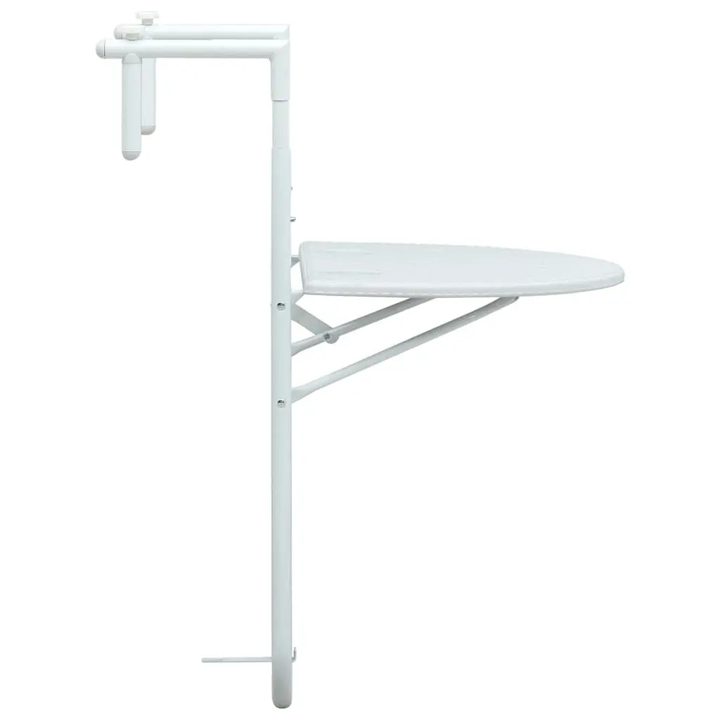 Hanging Balcony Table White Outdoor Coffee Worktop Foldable Adjustable Height