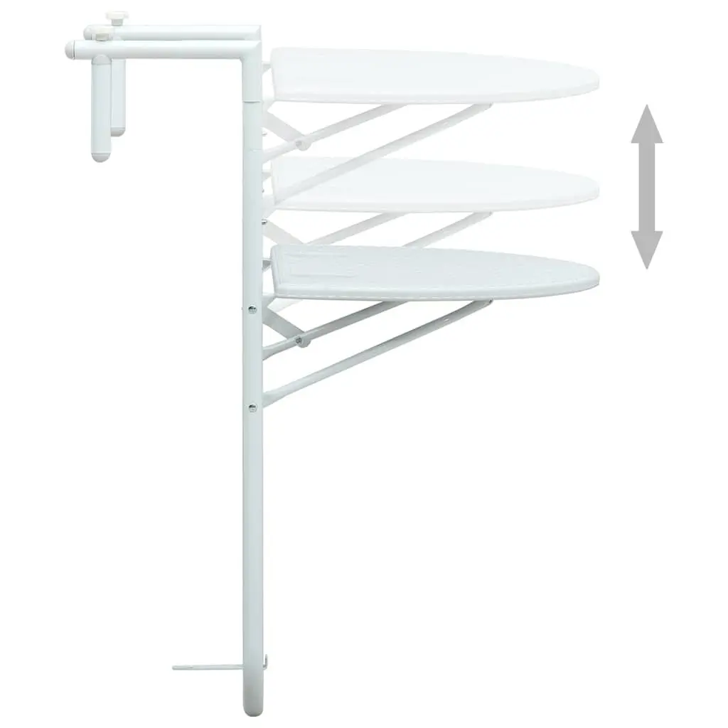 Hanging Balcony Table White Outdoor Coffee Worktop Foldable Adjustable Height