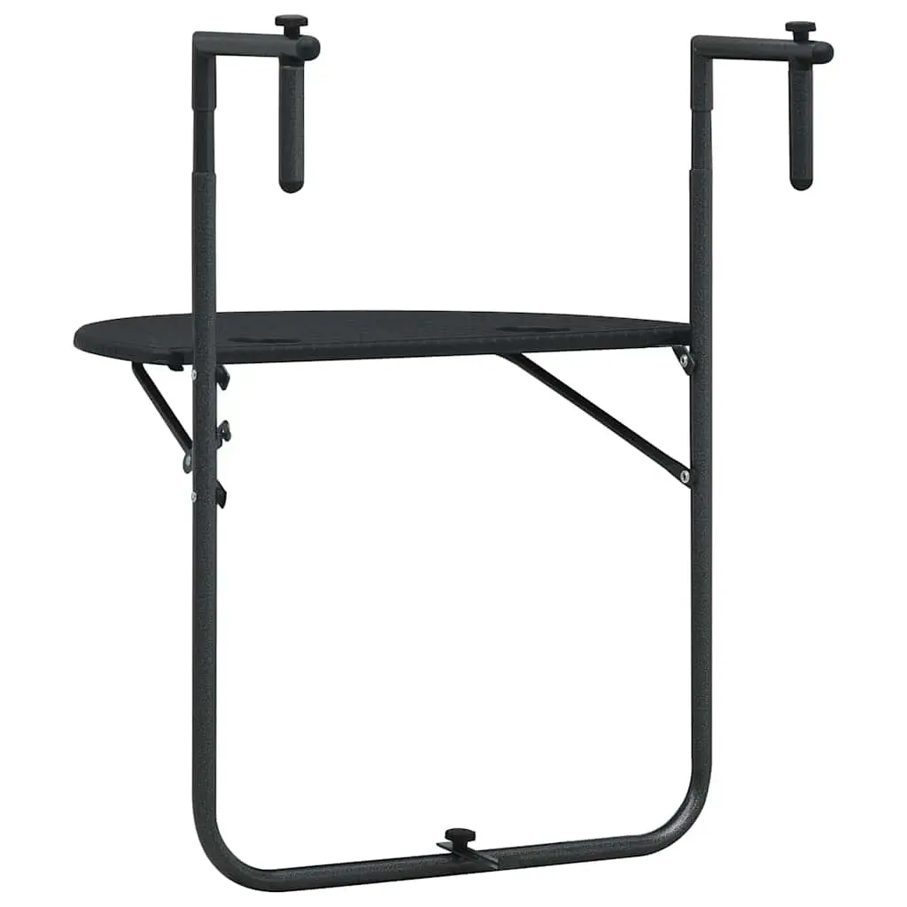 Black Foldable Balcony Table with Rattan Look