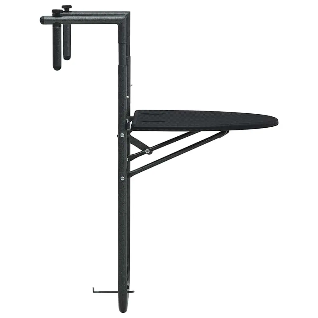 Black Foldable Balcony Table with Rattan Look