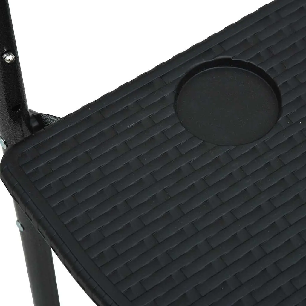 Black Foldable Balcony Table with Rattan Look