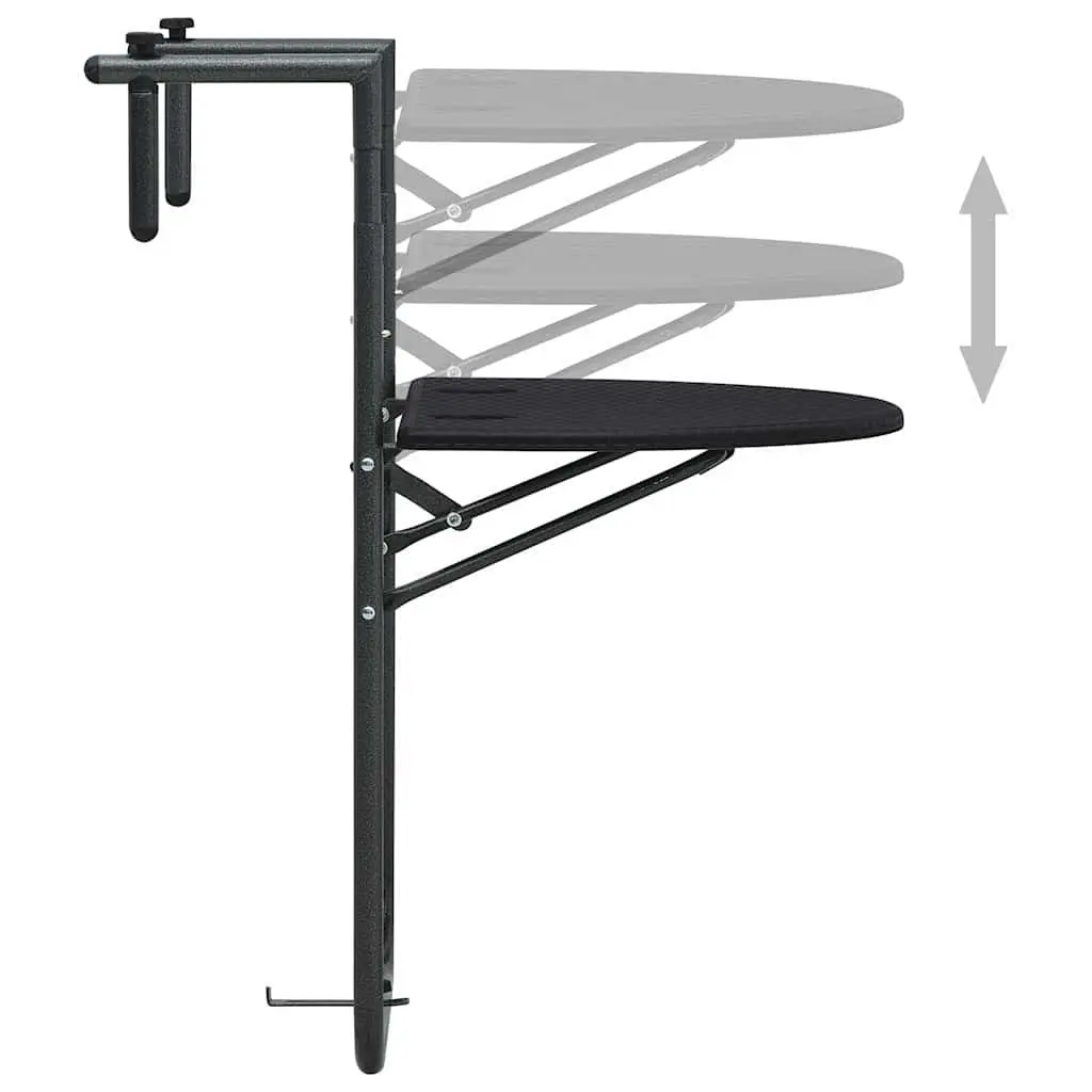 Black Foldable Balcony Table with Rattan Look