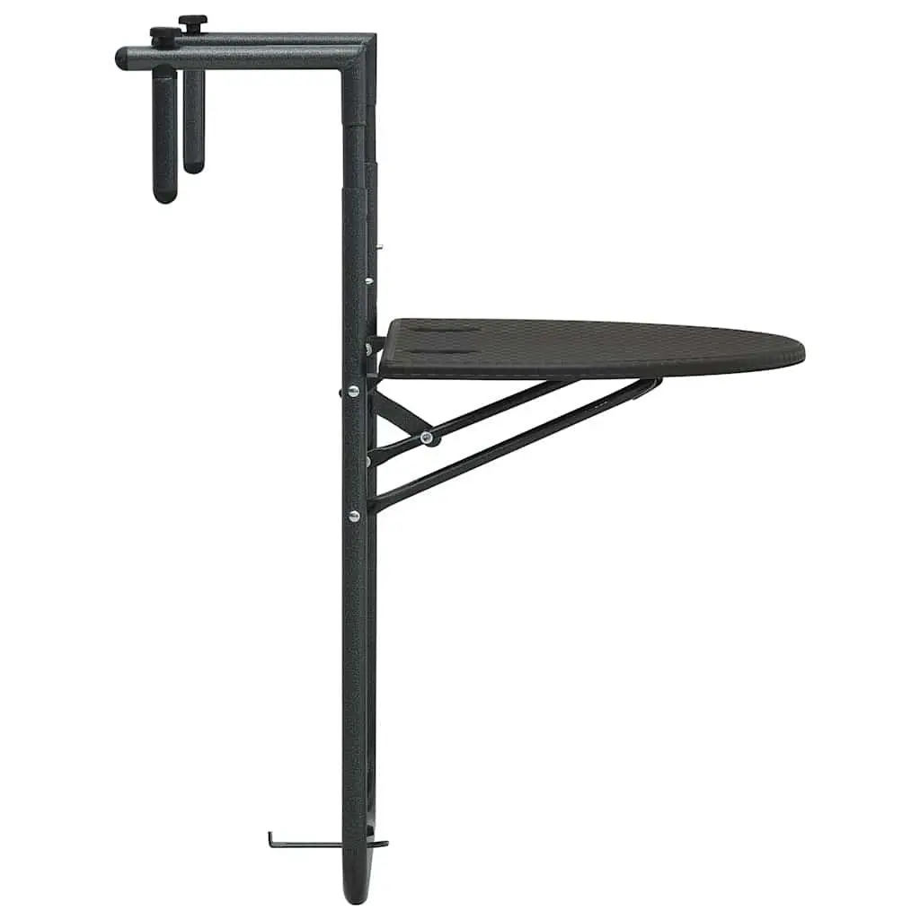 Hanging Balcony Table Foldable Outdoor Coffee Worktop Steel Frame Rattan Look