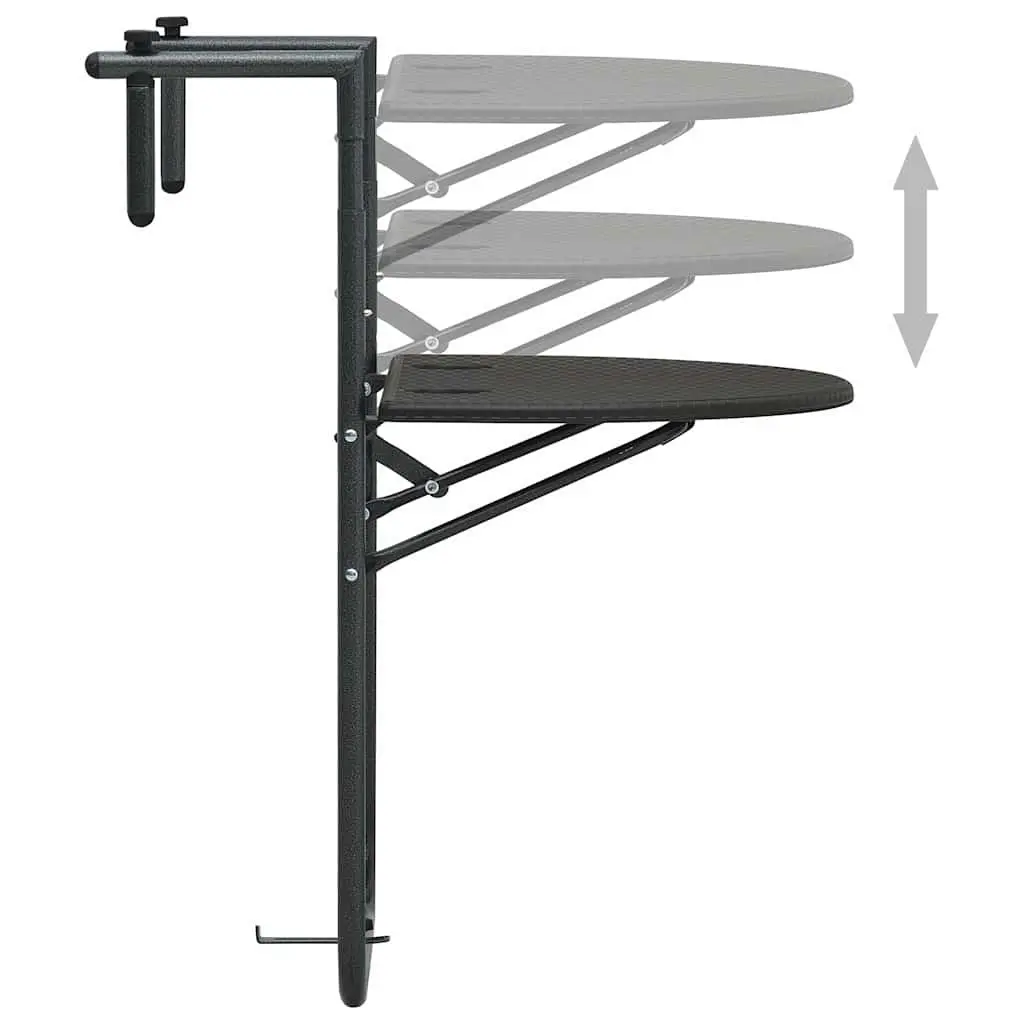 Hanging Balcony Table Foldable Outdoor Coffee Worktop Steel Frame Rattan Look
