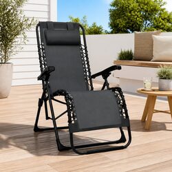 Compact and Reliable Black Textilene Deck Chair