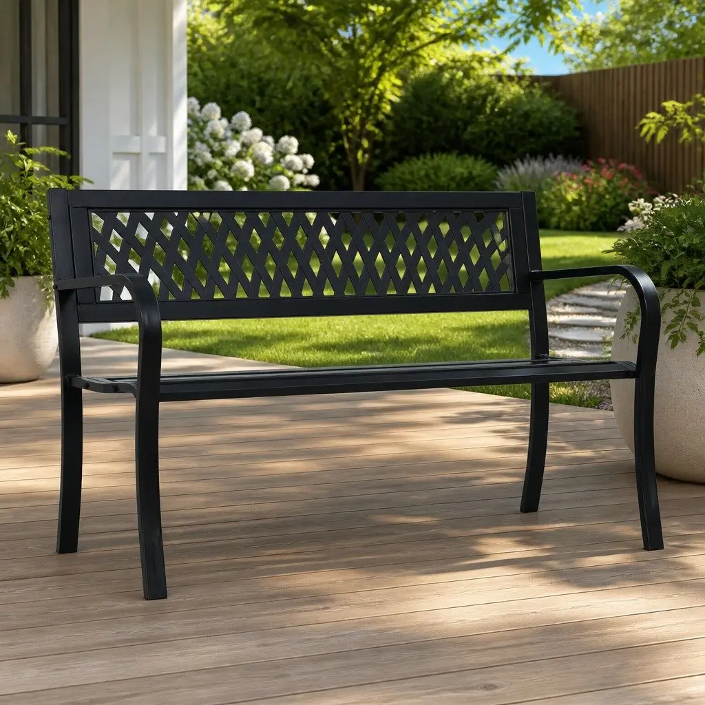 Outdoor Garden Bench Black 125cm Weather-Resistant Durable Backrest