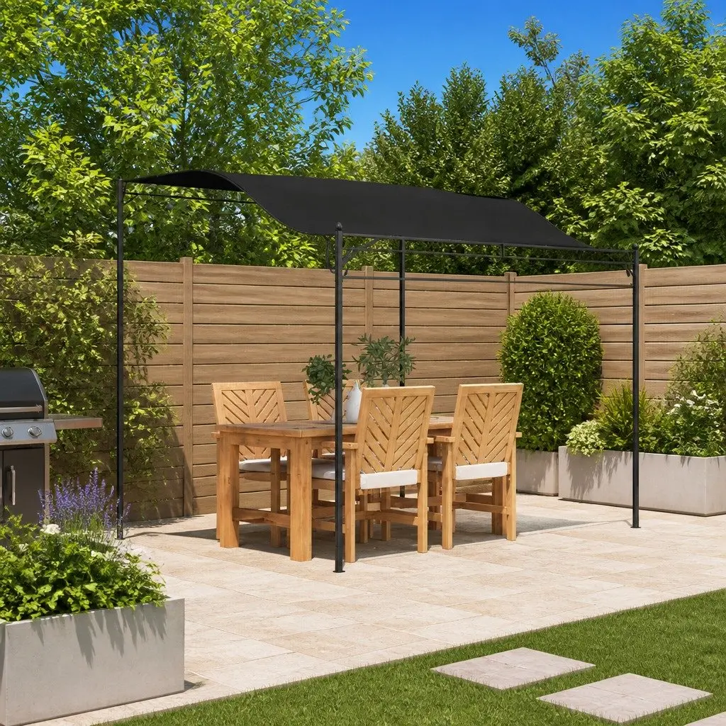 Sunshade Awning Anthracite 3 x 2.4 m Steel Frame Outdoor Canopy Garden Shelter