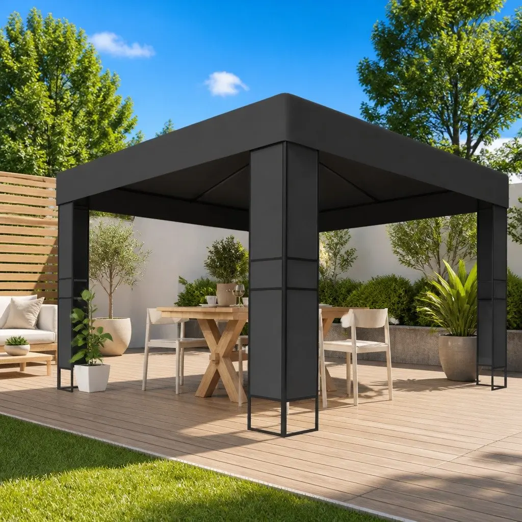 Gazebo Anthracite 3x3 m Double Roof Outdoor Garden Canopy Sunshade