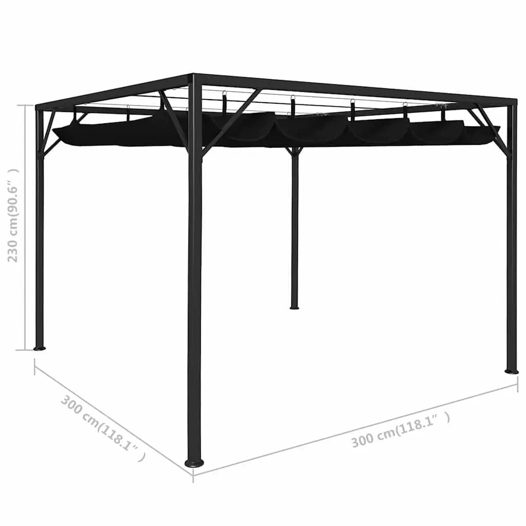 Garden Gazebo Anthracite 3x3m Retractable Roof Canopy Outdoor Shelter
