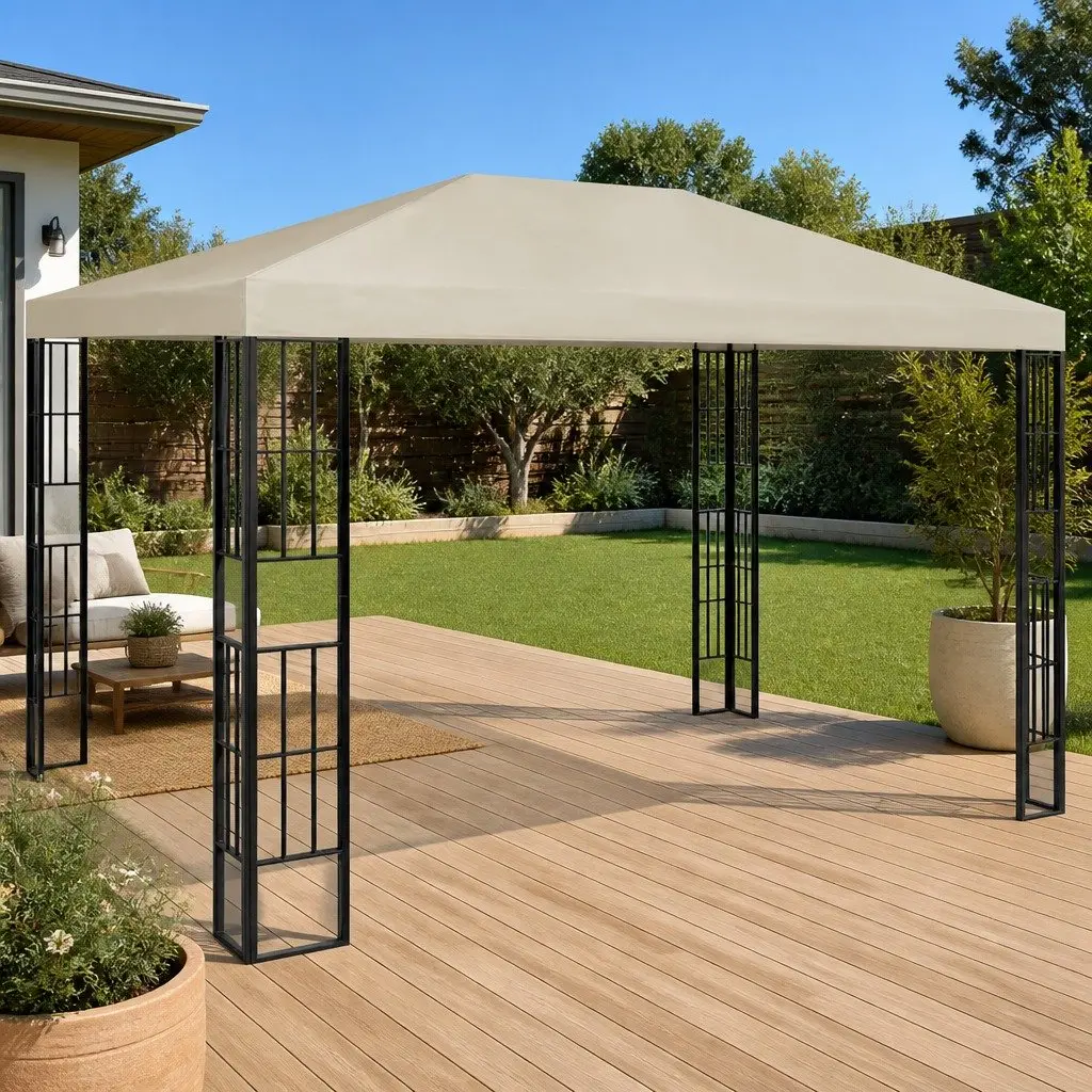 Outdoor Gazebo Cream 3x4 m Vented Canopy Patio Garden Shelter Shade Structure