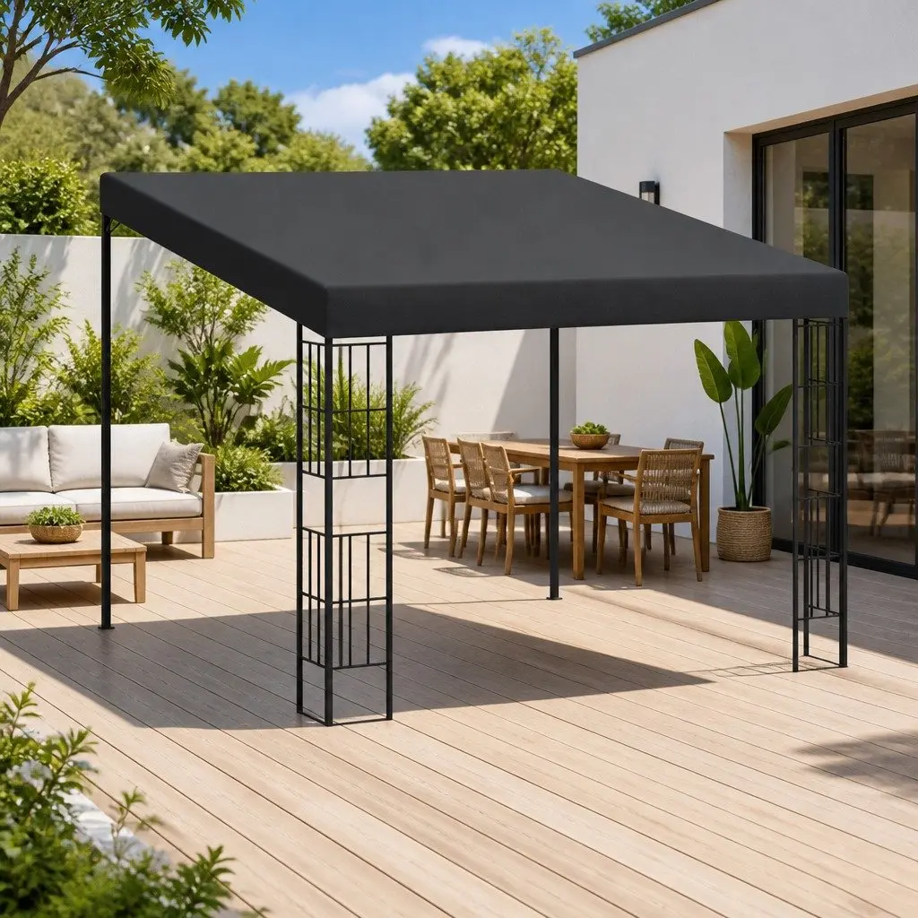Wall-Mounted Gazebo Anthracite 3x3m Sun Shelter Outdoor Canopy Shade