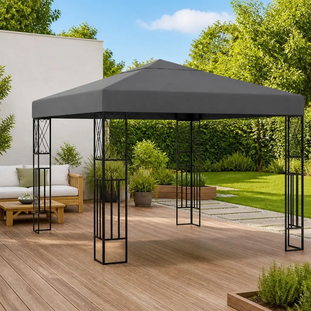 Gazebo Anthracite 3x3 m Outdoor Canopy Steel Frame Vented Shade Garden Patio Shelter