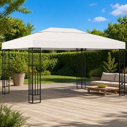 Gazebo 3x4 m Cream Outdoor Canopy Steel Frame Vented Roof Garden Shelter Patio