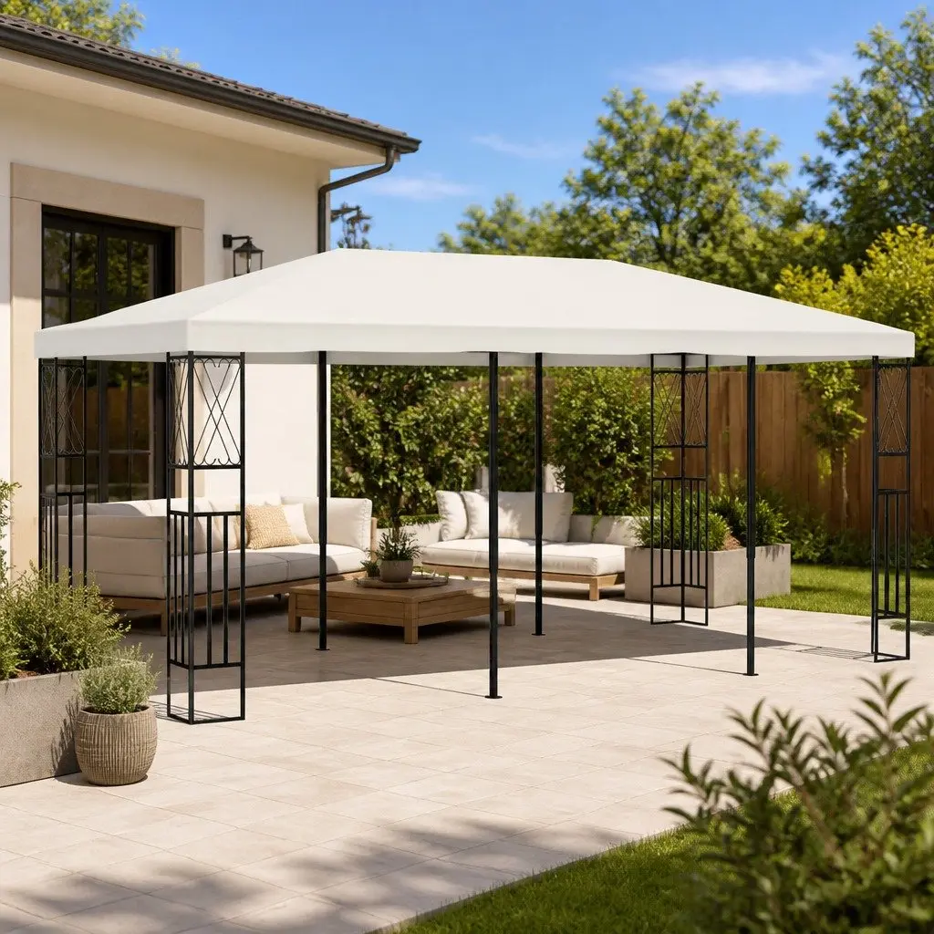 Gazebo Cream 3x6 m Steel Frame Polyester Roof Outdoor Canopy