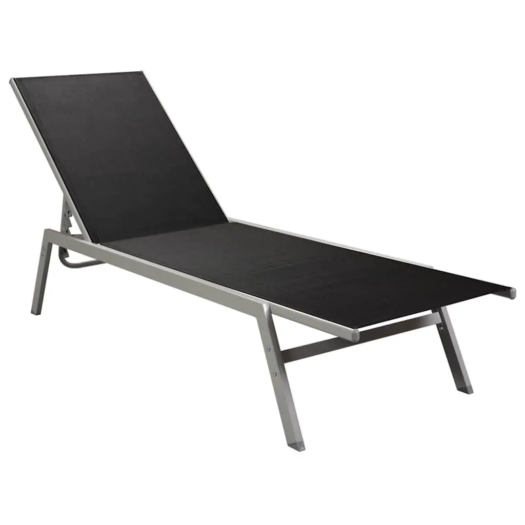 Black Sun Lounger Outdoor Daybed Garden Lounging Chair Steel Frame Textilene