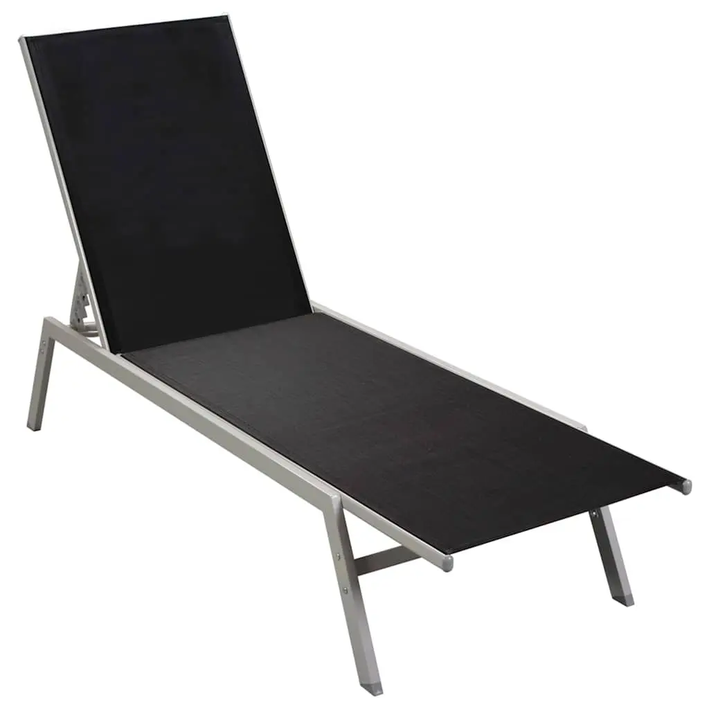 Black Sun Lounger Outdoor Daybed Garden Lounging Chair Steel Frame Textilene