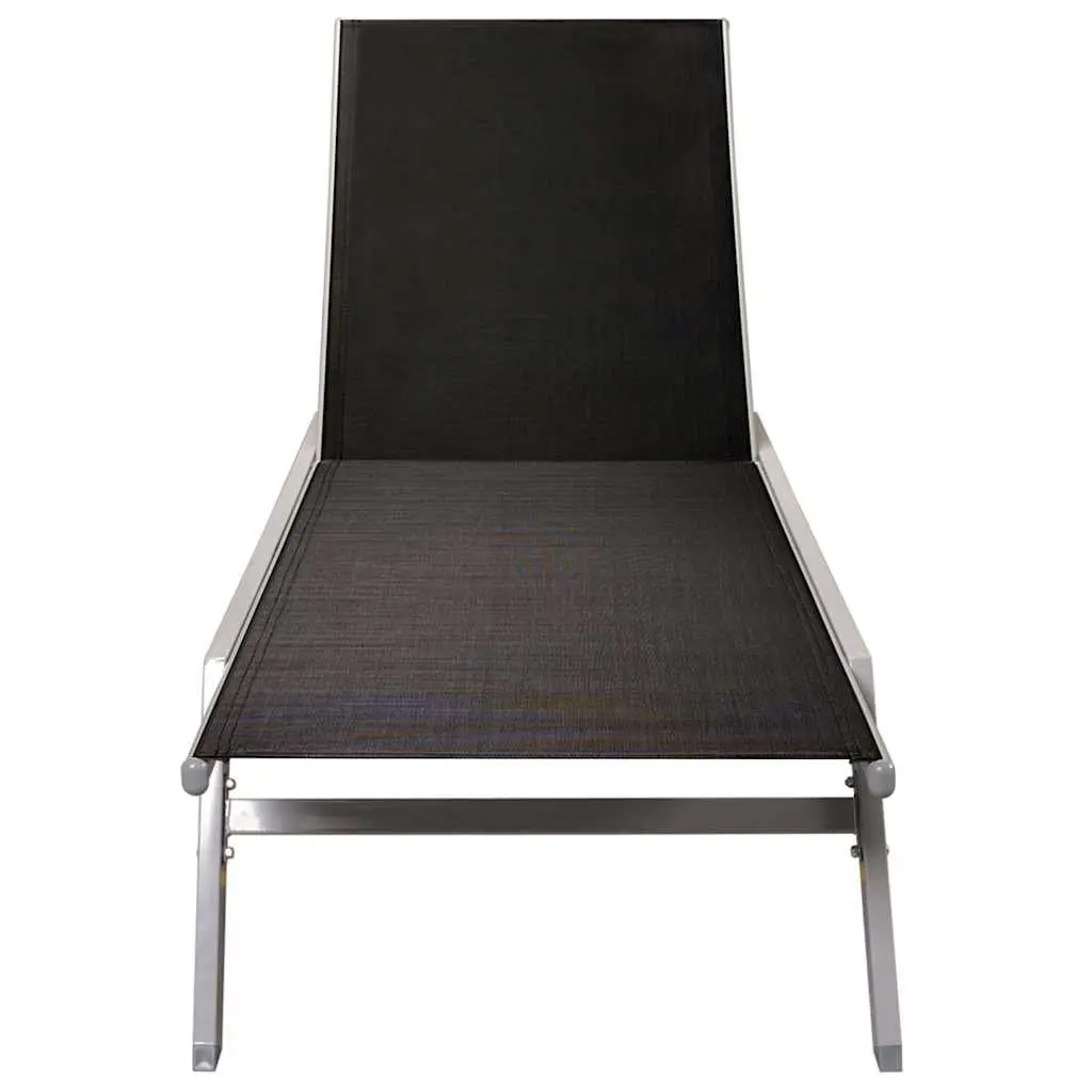 Black Sun Lounger Outdoor Daybed Garden Lounging Chair Steel Frame Textilene