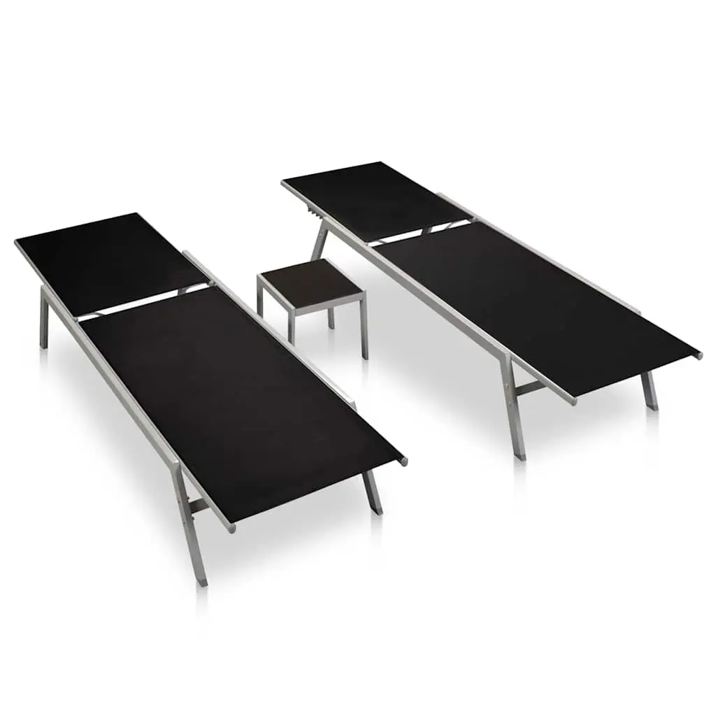 Sun Loungers Set 2 pcs with Table Steel Frame Textilene Garden Outdoor Furniture